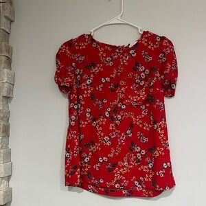 LC Lauren Conrad Red Floral Puff Sleeve Blouse XS NWT